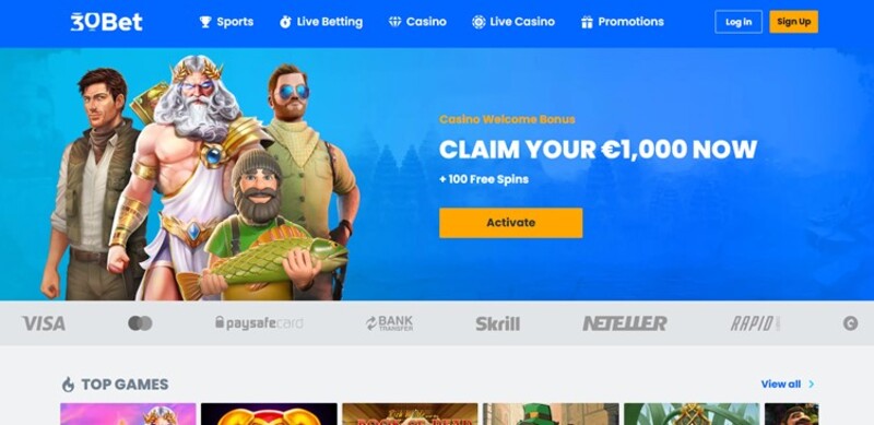 30 Bet – Storten vanaf €10 en spelen vanaf €0,20