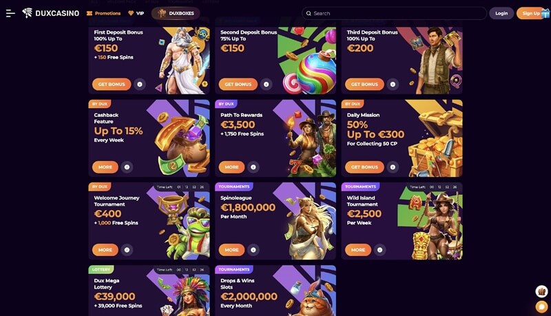Bonussen bij Dux Casino