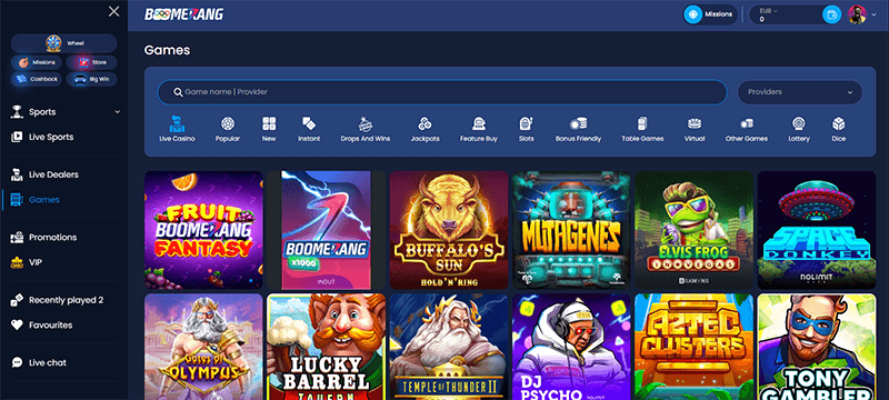 Boomerang Casino Homepage