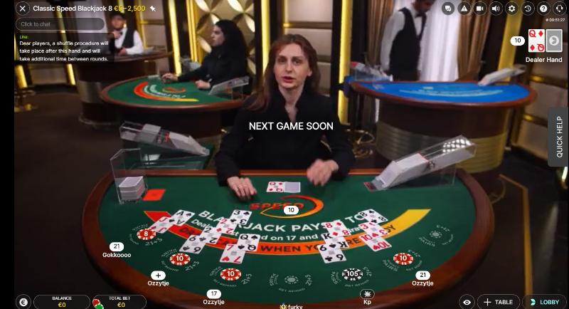 Een screenshot van live blackjack