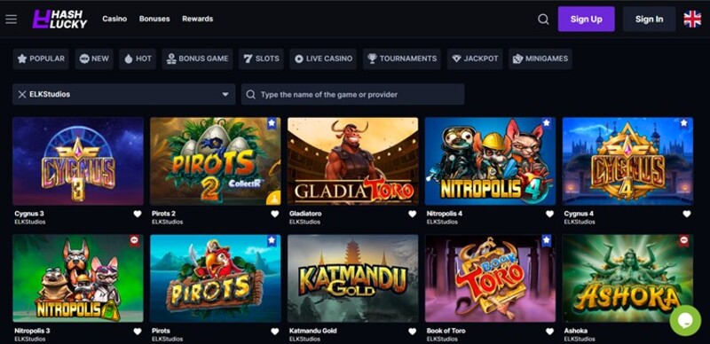 Elk Studios gokkasten bij Hash Lucky