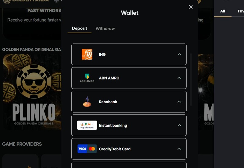 Golden Panda Betaalopties