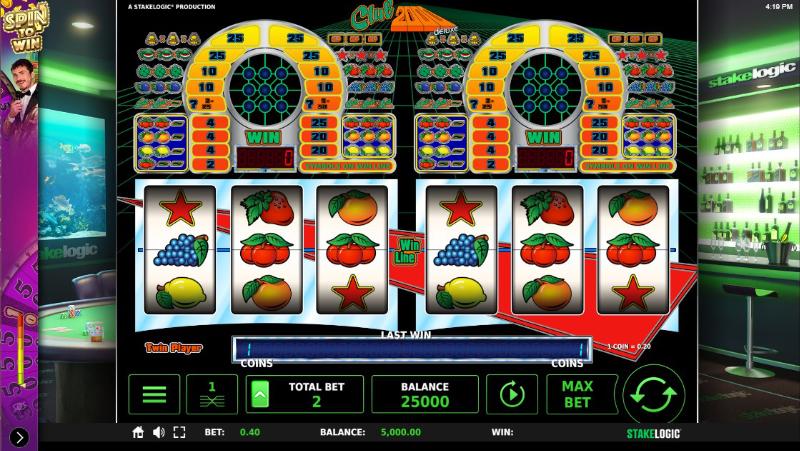 Het startscherm van de retro gokkast Club 2000