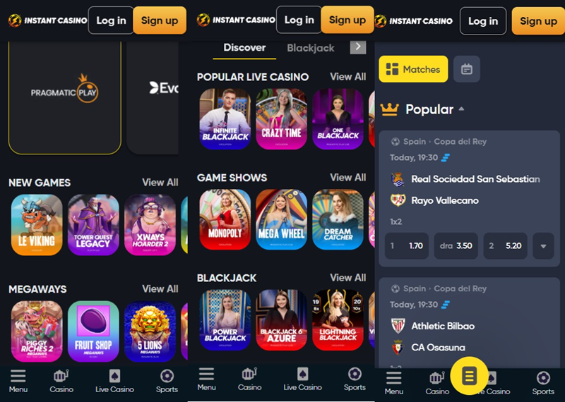 Instant Casino appmobiel