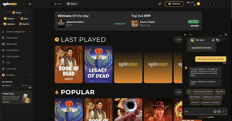 Klantenservice bij Spinstar