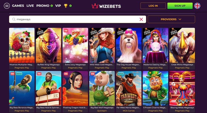 Megaways slots bij Wizebets