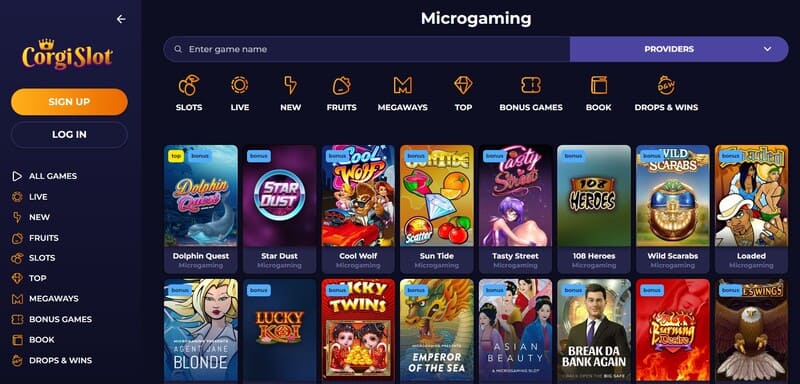 Microgaming gokkasten bij Corgislot