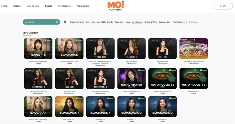 Moi casino Live Casino