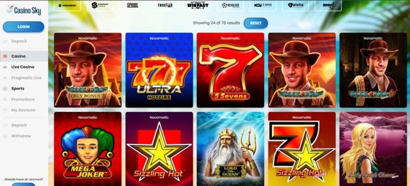 Novomatic gokkasten bij CasinoSky