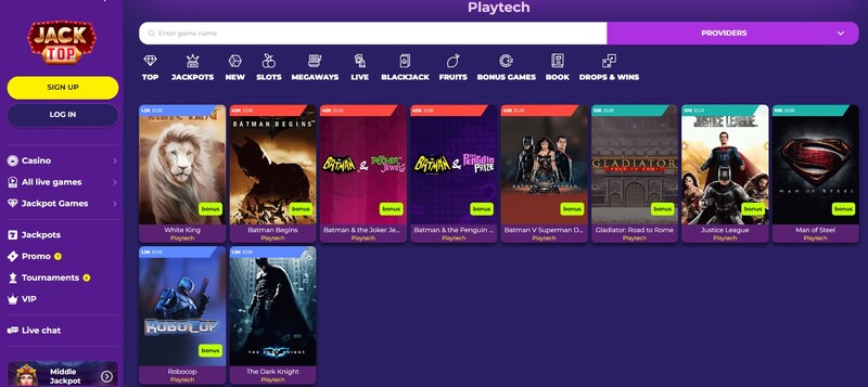 Playtech slots bij JackTOP