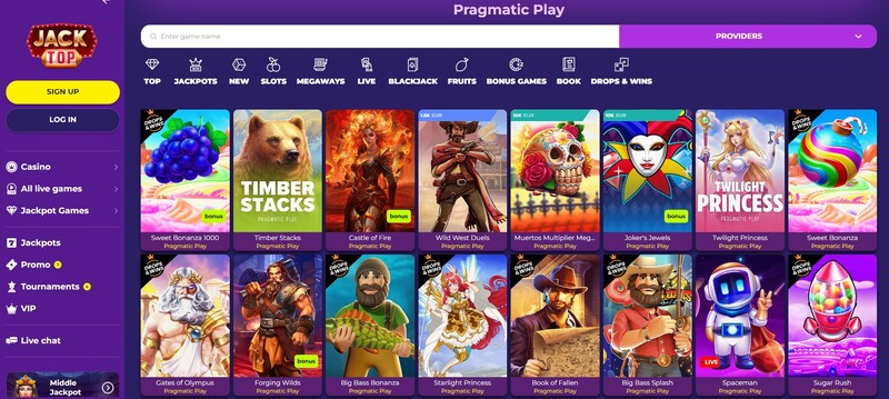 Pragmatic Play slots bij JackTOP casino