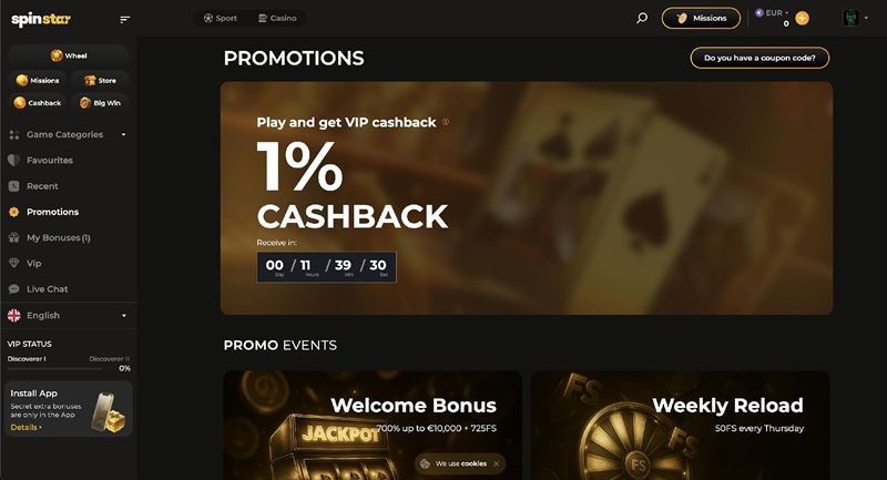 Spinstar Casino Cashback