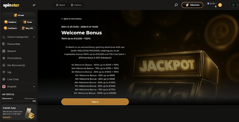 Spinstar Casino Welkomstpakket