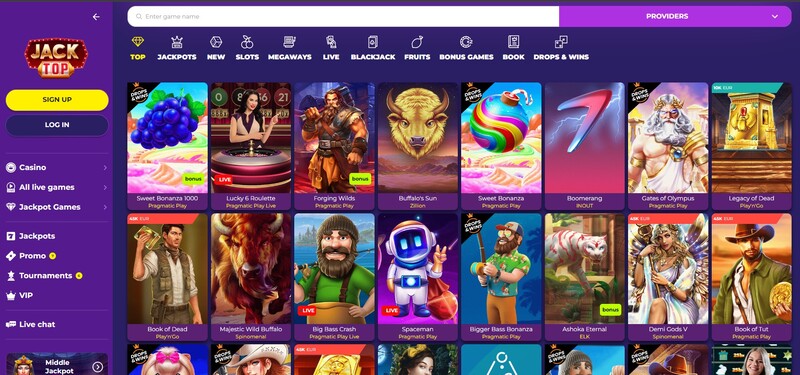Top spellen van verschillende providers bij JackTOP