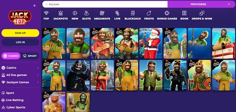 Verschillende Big Bass gokkasten bij JackTOP