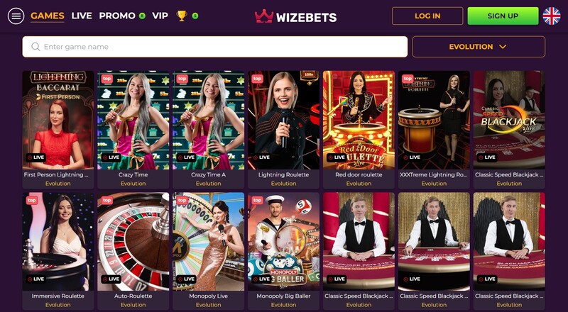 Wizebets live casino