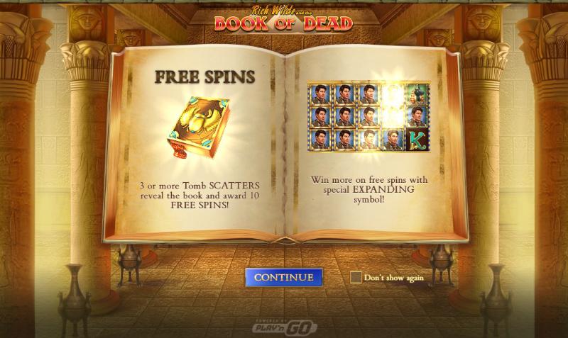 uitleg over de free spins bonusronde bij Book of Dead gokkast